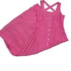 Sheri Martin New York Vintage Pink Polka Dot Button Front Maxi Dress Women's 10